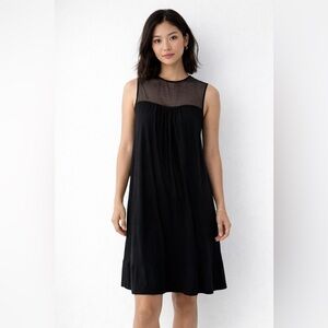 Burberry London Black Sheer Yoke Dress Size L Sleeveless Elegant Minimal